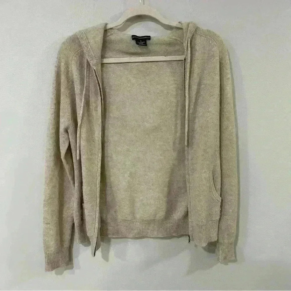 Sofia Cashmere Full Zip Up Ivory Beige Cream Tan Hoodie Women’s Size Small - Picture 1 of 6